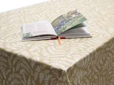 Sage and White Ferns Floral Matt Oilcloth WITH BIAS-BINDING HEMMED EDGING Wipe Clean Tablecloth