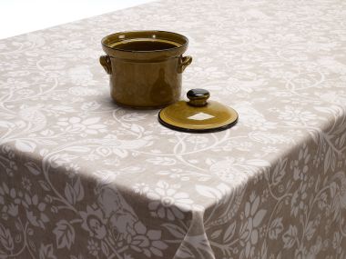 Taupe Beige Pheasants and Hares Country Oilcloth Wipe Clean Tablecloth Matte Finish
