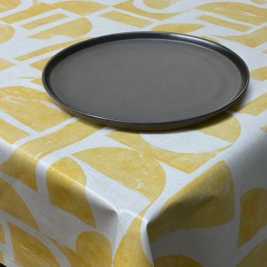 Ochre Yellow Geometric Shapes PVC Vinyl Wipe Clean Tablecloth